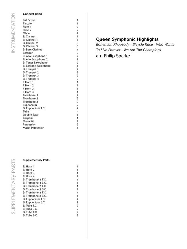 Queen Symphonic Highlights - Bohemian Rhapsody - Bicycle Race - Who Wants To Live Forever - We Are The Champions - pro velký dechový orchestr